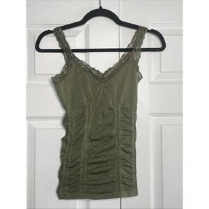 Colorful Ruched Lace Trim Camisole Womens One Size OS Olive Green Y2K Fairycore